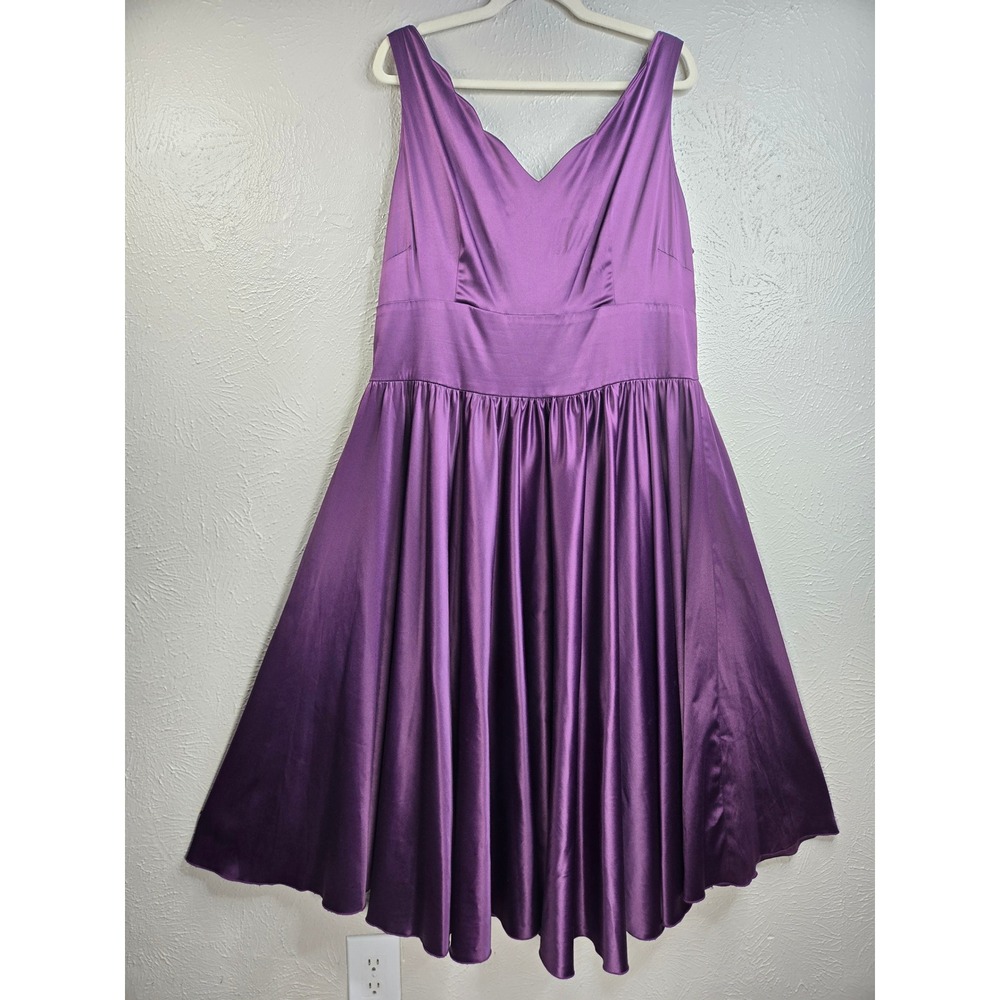 Queen of Heartz Swing Dress 3X Purple Silky Satin Fit & Flare Rockabilly Retro